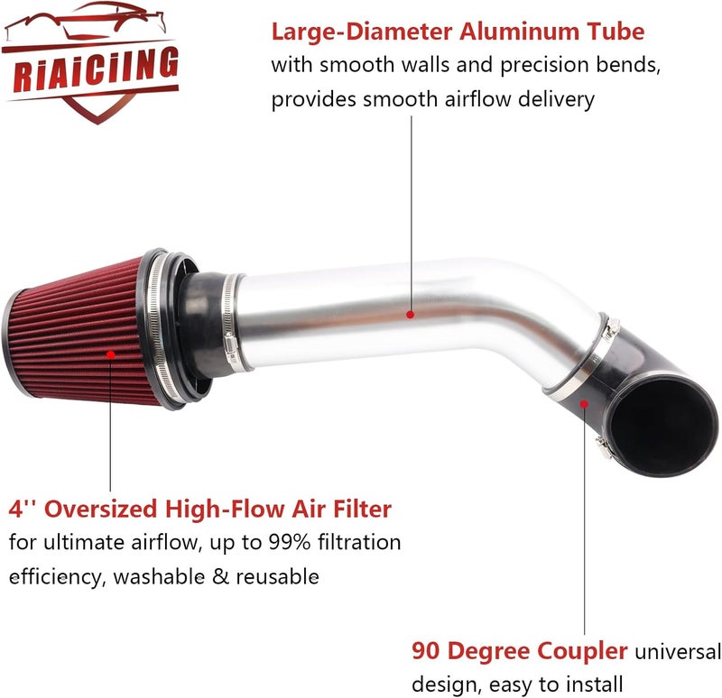 RiAiCiING 4'' LS Swap Cold Air Intake Kit, Universal Fit, Compatible with LS1 LS2 LSX LQ4 LQ9 Restomod A-Body G-Body Camaro Chevelle GTO Monte Carlo Caprice(Silver Tube) - Image 3
